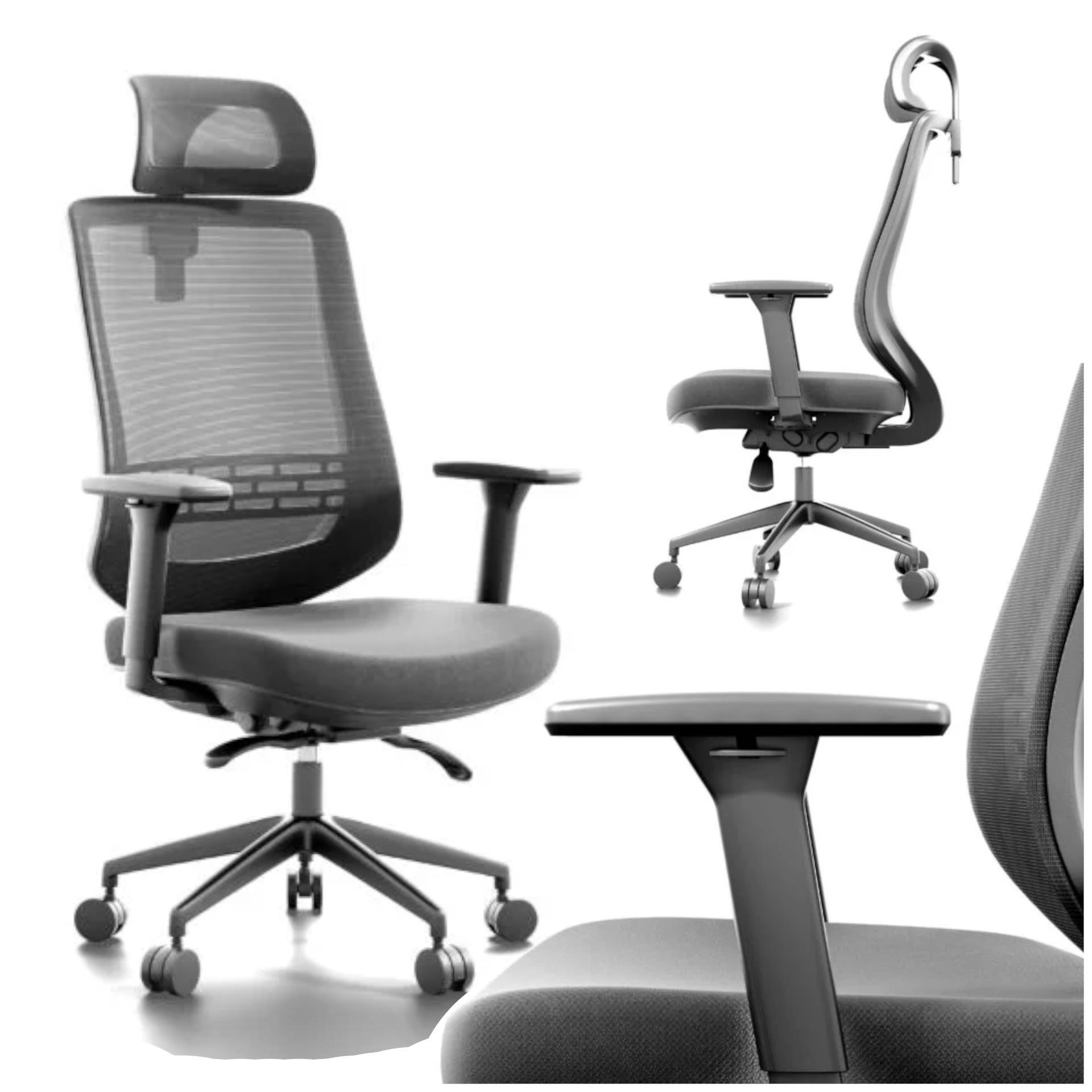 Krzesło biurowe Fotel obrotowy z zagłówkiem czarny Regulowany Ergonomiczny