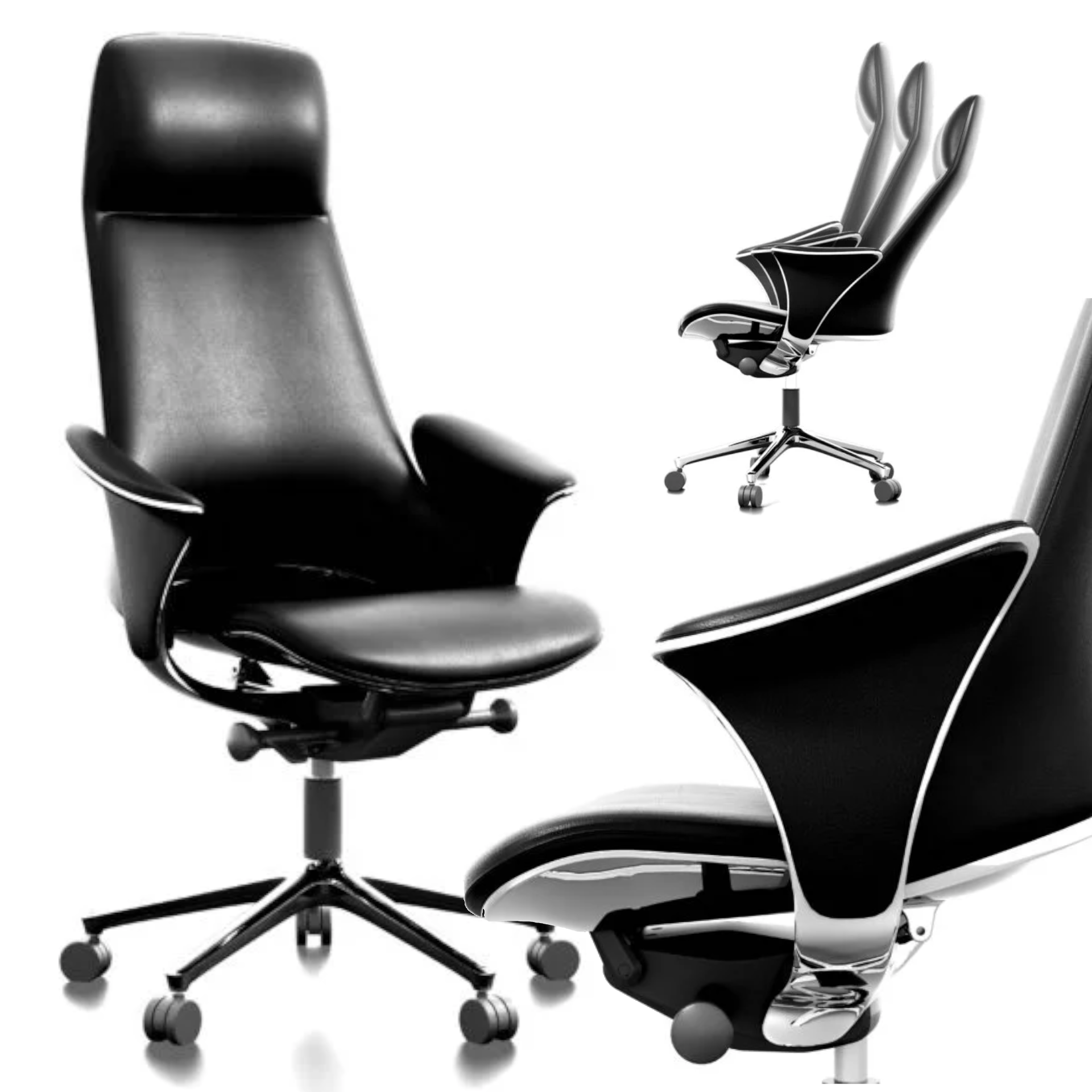 Fotel Gabinetowy Skóra Naturalna Czarny Obrotowy Niepowtarzalny Design