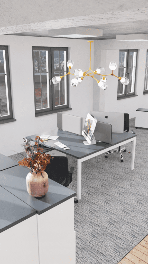 Open space. Biurko z panelem, ścianką biurkową tapicerowaną do biur, sal konferencyjnych 160×70